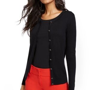 New York & Company Black Jeweltone-Button Chelsea Crewneck Cardigan